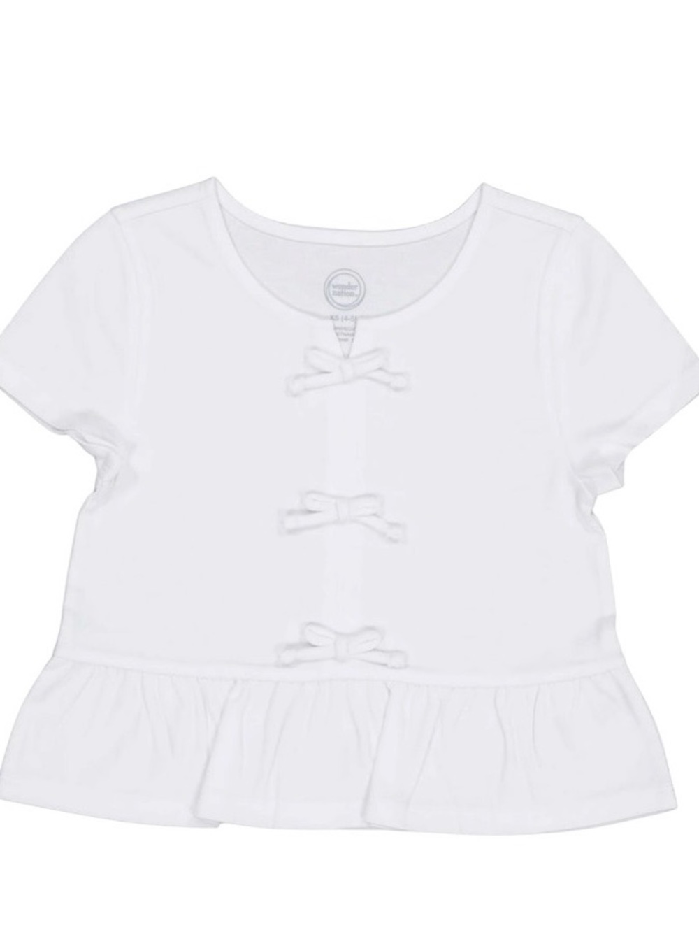 Wonder Nation Girls Bow Front Top, White